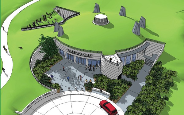 This rendering shows the proposed Bellevue Youth Theatre complex at Crossroads International Park.