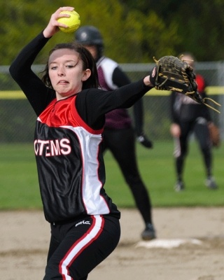 Totems starting pitcher Allyson Brown throws a pitch against Mercer Island Wednesday in Bellevue.