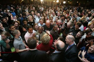 Gov. Christine Gregoire greets supporters  after her speech during the Democratic Party's election night party at Westin Hotel in Seattle on Tuesday