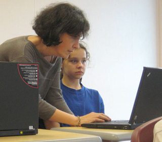 Each middle school student has their own lap top computer.