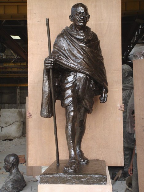 A sneak peak of a statue of Mohandas Gandhi that will be unveiled at the Bellevue Regional Library on Oct. 17 during a day of public festivities starting at 11 a.m. The statue is a gift from the government of India.