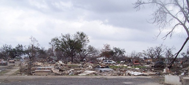 The damage from Hurricane Katrina shown here in an undated photo.