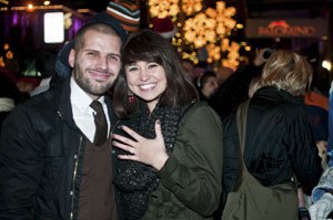 Auburn couple Eugene Polupan (left) and Julie Gadomskaya after getting engaged at Bellevue's Snowflake Lane