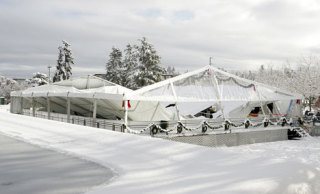 Heavy snow on the tent at the ice rink in Bellevue's Downtown Park caused the structure to collapse Sunday night.