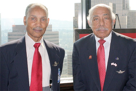 Lt. Col. Edward P. Drummond Jr. (left)  and Lt. Col. William H. Holloman III were members of the Tuskegee Airmen in World War II.