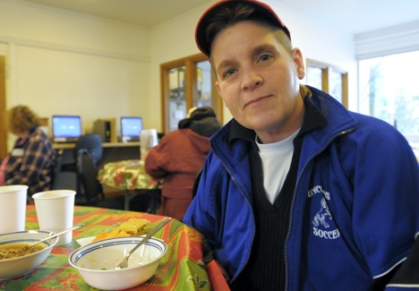 Joey White eats lunch at Angeline's Eastside Women's Center at the First Congregational Churhc in Bellevue on Monday.