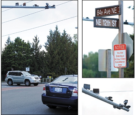 Medina cameras watch over one of the city's intersections. The city now records the license plates of all cars entering the city.