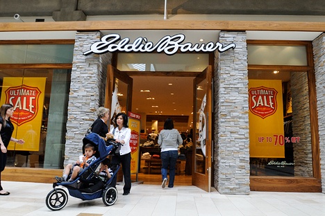 Shoppers visit the Bellevue Square location as Bellevue-based clothing retailer Eddie Bauer filed for bankruptcy on Wednesday.