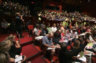 Audience members at the Bellevue School Board meeting Wednesday