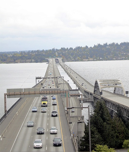 Commuters make their way across the Interstate 90 floating bridge. NerdWallet ranks Seattle