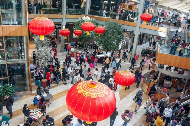 A large crowd filled Center Court at Bellevue Square.