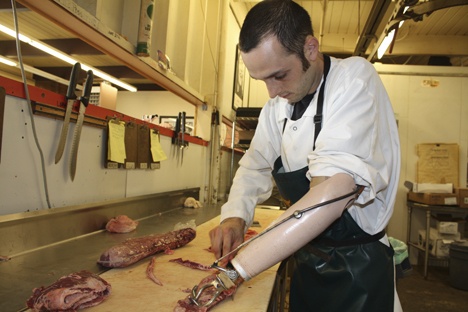 Robert Frye lost much of his left arm in a meat grinder two years ago while working at Golden Steer Choice Meats. His boss