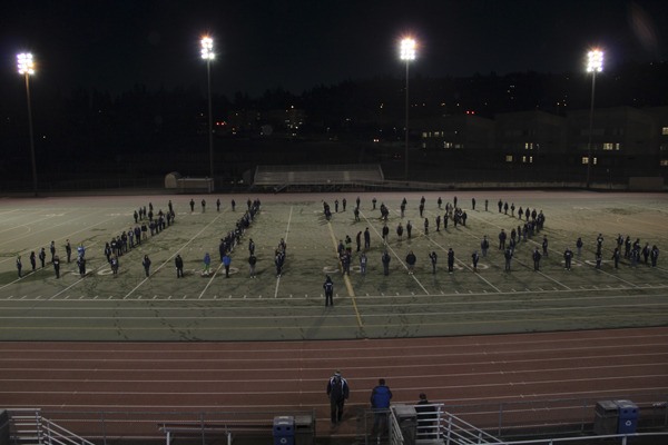 The Newport High School Marching band creates the '12' formation in honor of the Seahawks play-off game