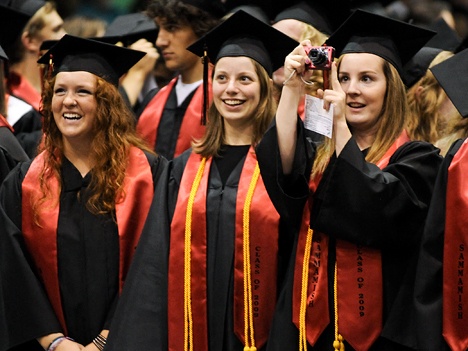 Seniors enjoy the Sammamish High School commencement ceremony at Bellevue College on Friday.