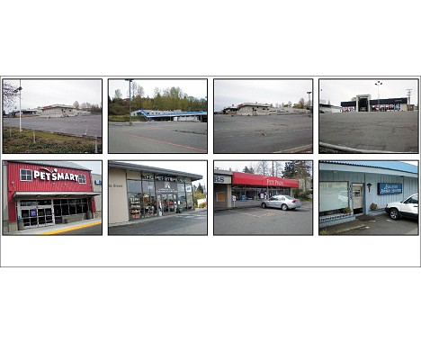 Bellevue’s past history of an Auto Row (top) appears to be going to the dogs. A number of car dealers have relocated from the site along 116th Avenue Northeast
