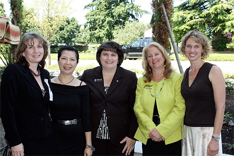Rep. Marcie Maxwell (center) told members of the Bellevue Business and Professional Women to pay attention to issues and candidates. From left: Christine Addison