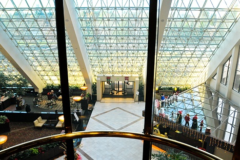 A view of the main lobby inside the Hilton Bellevue.