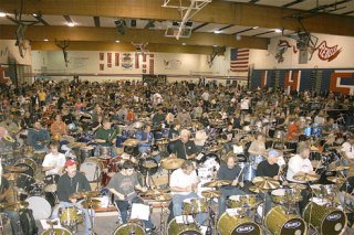 More than 600 drummers played their drumsets at the Juanita Fieldhouse in Kirkland on Sunday and set the Guinness World Record for the highest number of drummers playing simultaneously via the Internet.