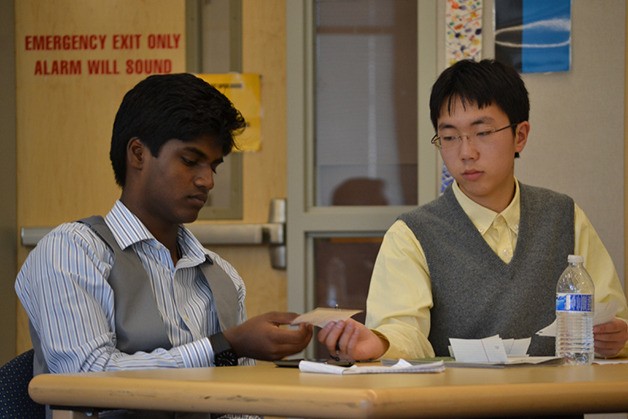 Hariharan Maheshwaran and Franklin Shen acted as proctors to the JSA-run Bellevue school board candidate forum.