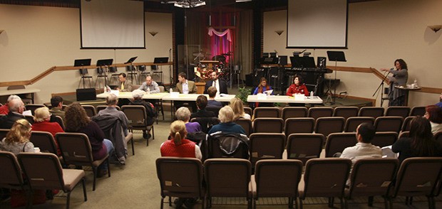 All six candidates for Bellevue City Council assembled at a Newport Hills candidate forum on Tuesday night. Candidates have been participating in a number of neighborhood forums these last few weeks.