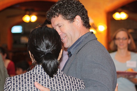 Former Seattle Mariner Edgar Martinez shares a moment with Leticia Lucero