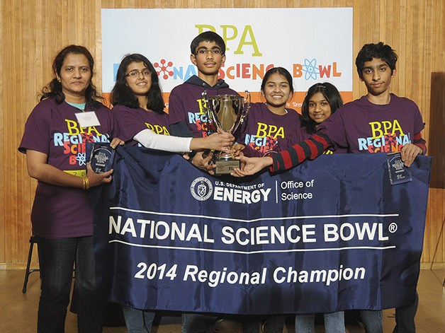 The Science Infinity Club of Bellevue took first place at the Bonneville Power Administration's regional Science Bowl at the University of Portland. They are