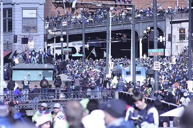 Fans crammed streets in downtown Seattle.