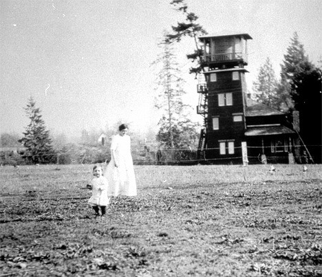 Woman and child at the Tower House