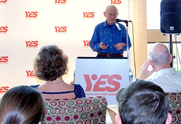 Youth Eastside Services co-founder Dr. Lee Vincent addresses a crowd at the nonprofit’s Bellevue location during its founders day celebration on Nov. 1.