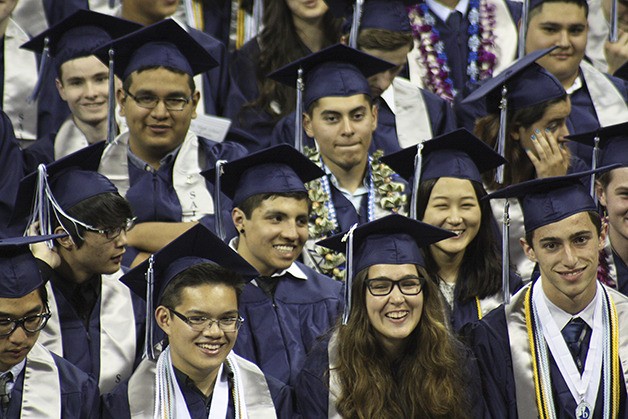 Members of Interlake High School's Class of 2016 listen to speakers at their graduation ceremony on June 14