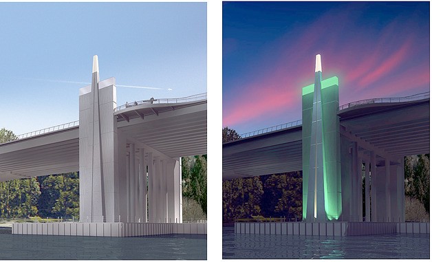 'Sentinels' at each end of the bridge will be awash in light at night.