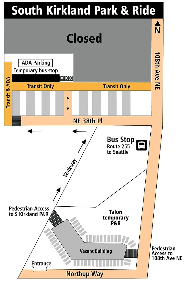 Map shows changes to South Kirkland Park and Ride lot.