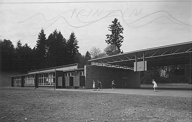 This photo from the University of Washington's archival library shows what Enatai Elementary looked like when it was first constructed in 1953.