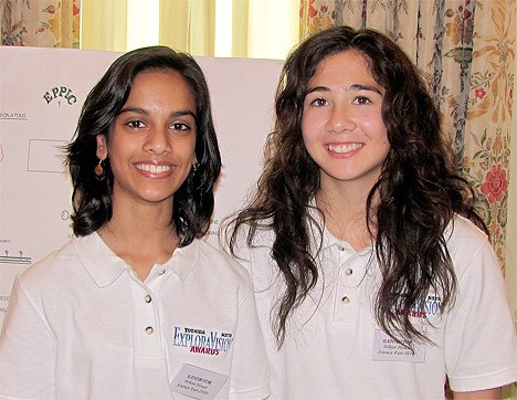Forest Ridge School eighth-grade students Anika Patel (left) and Angela Riggins