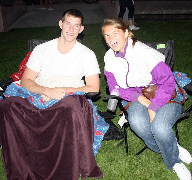 Benjamin Titus and Maddie Hagen get comfy for a night at the movies.