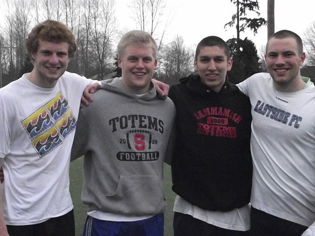 Sammamish senior soccer players (left to right) Nick Rooney