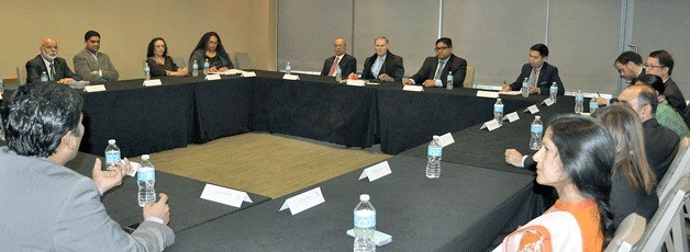 Gov. Jay Inslee meets with community and business representatives from the Washington state Indian community in a Indian Diaspora forum on Dec 11 at The Westin Bellevue. It was Inslee's first round table with the local Indian Diaspora after being elected governor. Various topics were discussed including ideas to improve the state economy