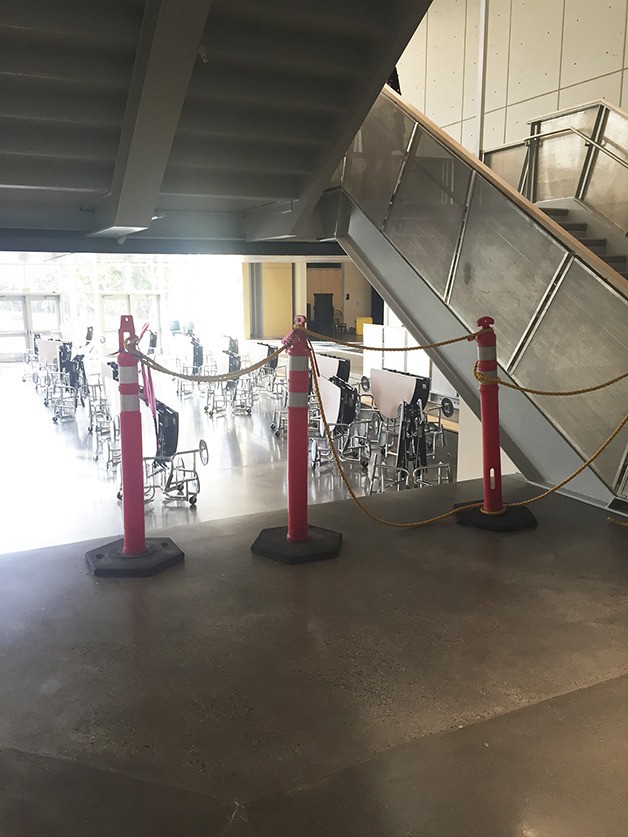 Orange cones greet students entering the school.