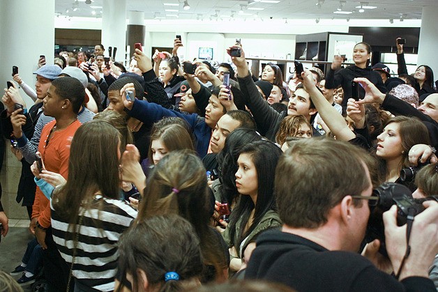 Fans snap photos of Kim Kardashian during a visit to Nordstrom at Bellevue Square on Friday. Other celebrity visitors over the weekend included singer Miley Cyrus and Olympic gold medalist Apollo Ohno.