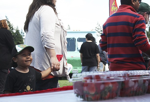 A young boy looks at the strawberries for sale at the 2016 Bellevue Strawberry Festival