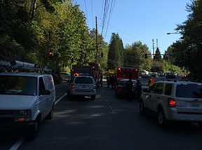 Bellevue Police investigate a hit-and-run accident at Coal Creek Parkway and Forest Drive on Sept. 10.