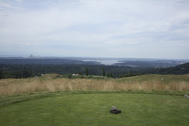 The views from the first hole at Newcastle's Coal Creek course are stunning even on an overcast day.