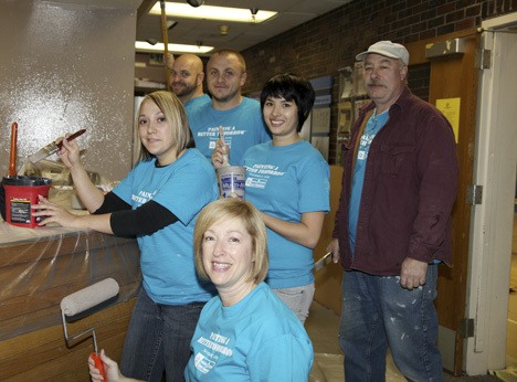 A crew from Bellevue’s Chown Hardware participated in the Master Builders Care Foundation’s fifth annual Painting a Better Tomorrow effort last Saturday at the Boys & Girls Clubs of Bellevue.  Pictures left to right are:  Carolyn Thomas (front)