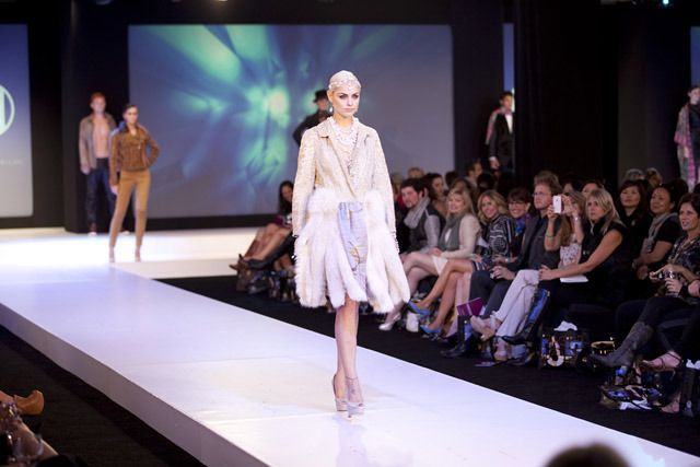 A model shows pieces from Carole McClellan's collection during the Independent Designer Runway Show.