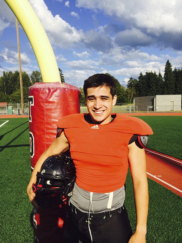 Sammamish Totems football player Isaac Ramirez enjoys the physical aspect of football on the offensive line.