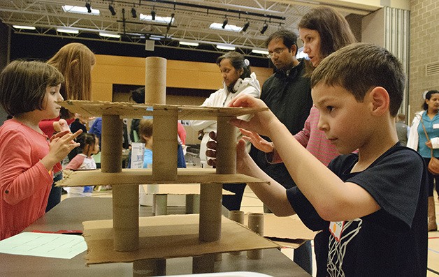 Ardmore Elementary students and parents participate in family engineering night at the school on March 31.