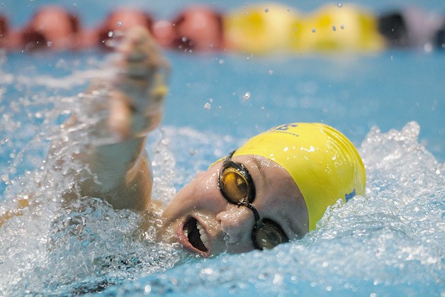 Bellevue's Rachel Schneider competes in the 500-yard freestyle final during the WIAA 3A girls state swimming and diving championships at the King County Aquatic Center in Federal Way on Saturday.