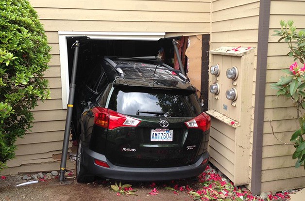 A 9-month-old baby sleeping in his crib was uninjured when a vehicle crashed through his nursery at the Hampton Greens Apartments Tuesday morning.