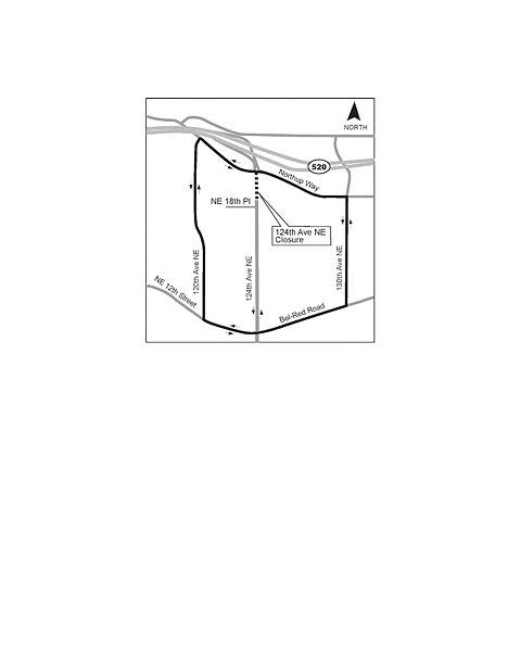 Map shows area of 124th Ave. NE that will be closed for work.