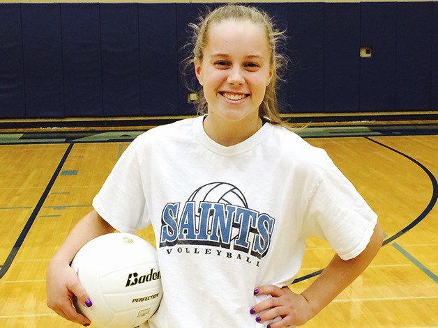 Interlake Saints volleyball player Courtney Johnson is her team’s leader in digs thus far during the 2015 season. The Saints
